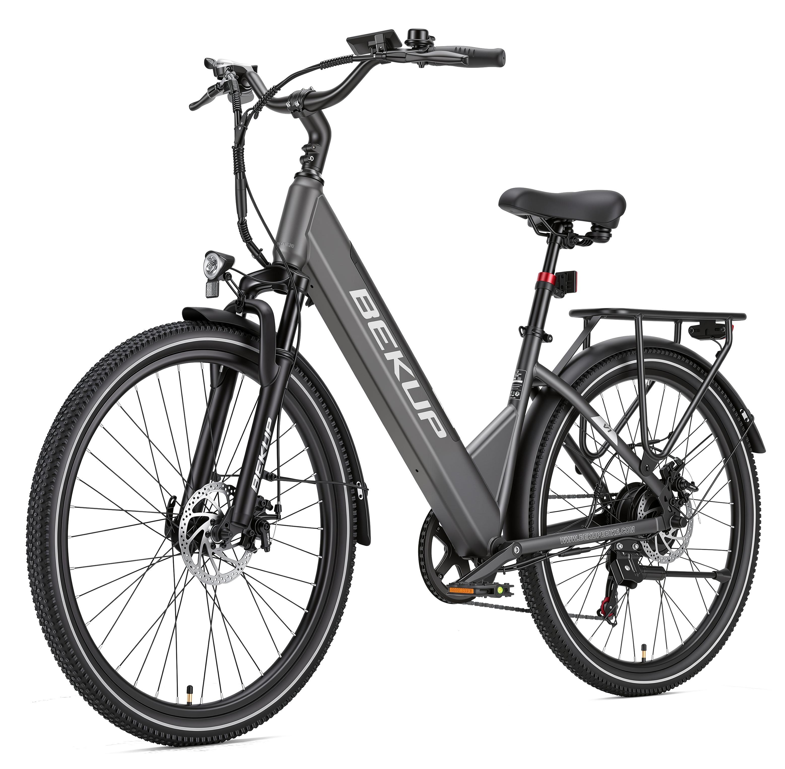 Draixcor V1 E-Bike Cityrad 26 Zoll Tiefeinsteiger, 522Wh Akku, 75 km Reichweite, 250W Heckmotor, Shimano 7-Gang, Federgabel, Farbdisplay, Grau