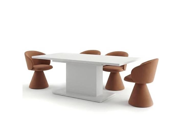 Newroom Esstisch Weiß ausziehbar modern Esszimmertisch Küche Esszimmer matter Säulenfuß, Küchentisch, Speisetisch, Esszimmermöbel, für 6-8 Personen, minimalistisch für Familien