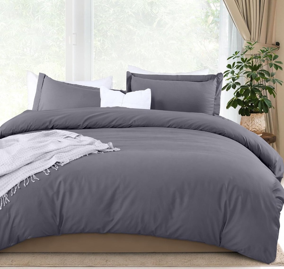 Grijs Microfiber Dekbedovertrekset voor Queen Maat