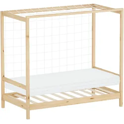KINDERBETT Fußballtor mit Matratze 80x160 cm Natur