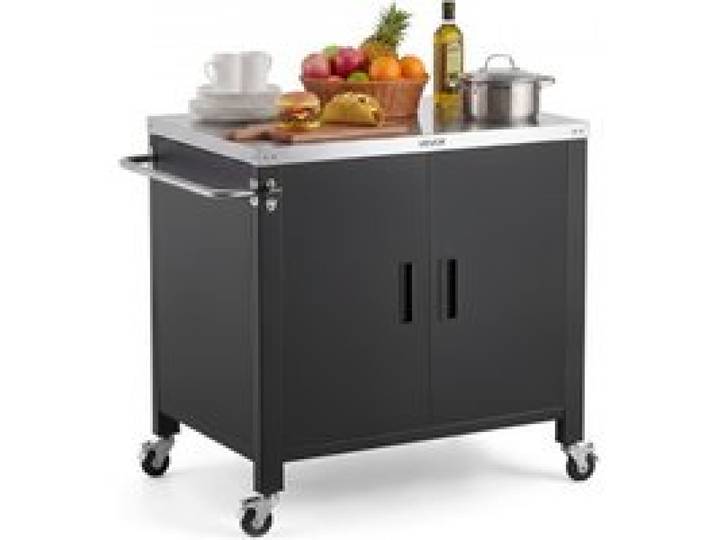 VEVOR Desserte Plancha Extérieure 101,5 cm Chariot de Barbecue avec Placard, Pour Jardin Terrasse Cuisine en Plein air, Plan de Travail Mobile pour Extérieur, avec Plateau en Inox et Roulettes