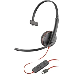 HP Poly Blackwire C3210, Kopfhörer, Kopfband, Büro/Callcenter, Schwarz, Rot, Monophon, SCR-Steuereinhei (Kabelgebunden, USB-C, Avaya, Skype), Office Headset, Schwarz