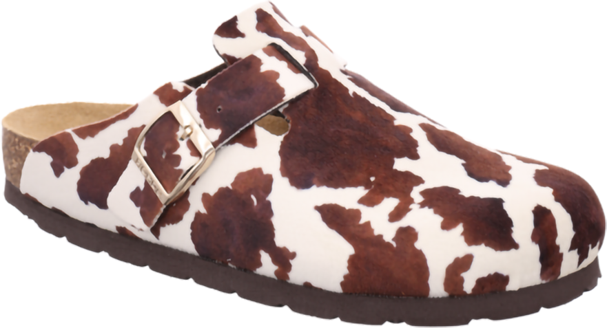 Clog ROHDE "Alba", Damen, Gr. 39, Textil, braun (braun, kuh), gemustert, Schuhe Clog, Hausschuh, Mule mit allover Kuhflecken Muster braun, kuh 39, Textil