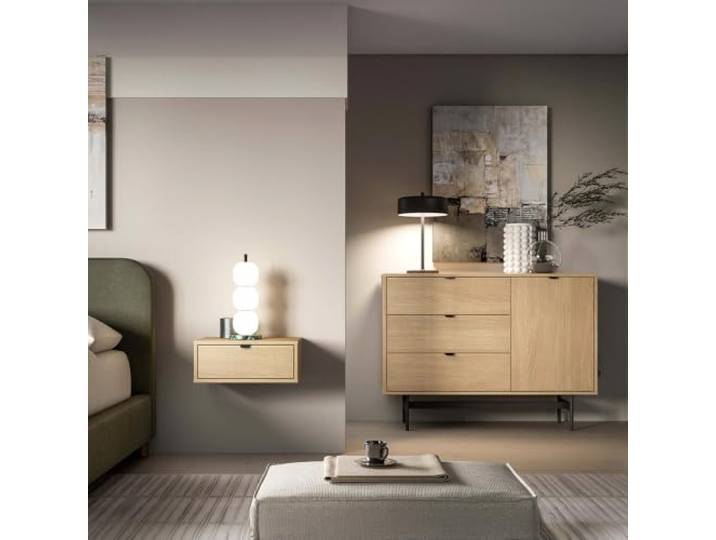 Lomadox Schlafzimmer-Set 2-teilig in Eiche mit schwarzem Fußgestell inkl. Kommode, Nachttisch & Softclose-Funktion