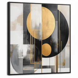 LEINWAND Bilder mit Rahmen - Abstrakt - Gold - Silber - Formen - Ästhetisch - Modern - 90x90