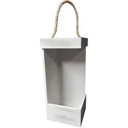 Holz-Korb Hängend mit Kordel - Shabby Chic Weiss für individuelle Dekoration - Handgefertigt aus MDF - 12x12x30cm - Vielseitig & ökologisch lackiert