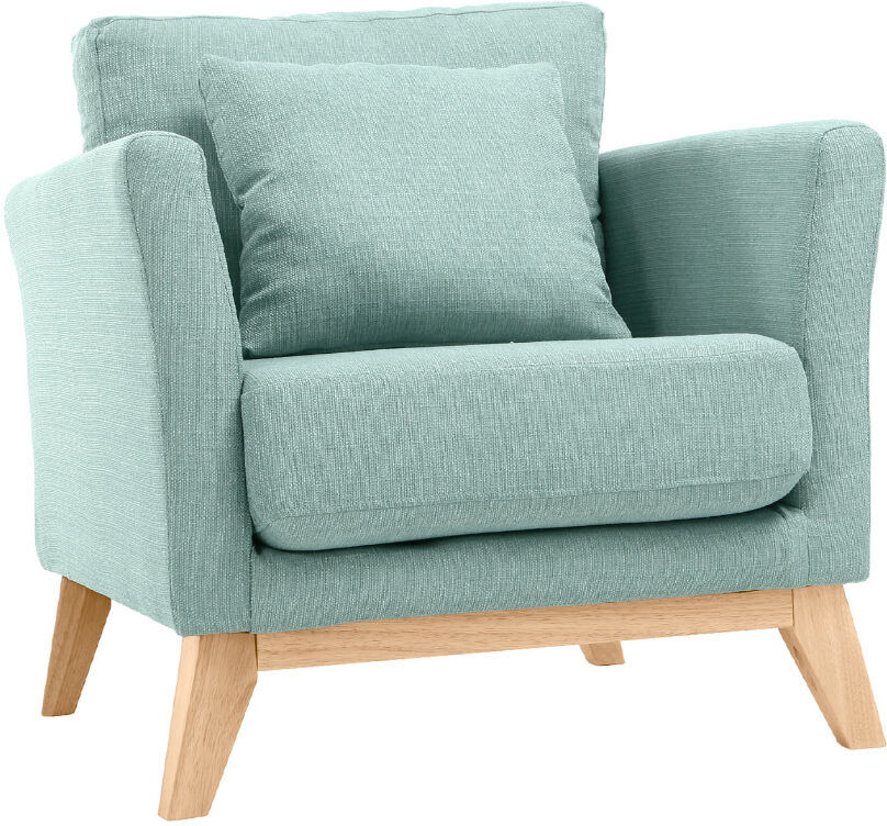 Miliboo Fauteuil scandinave déhoussable en tissu vert lagon et bois clair OSLO
