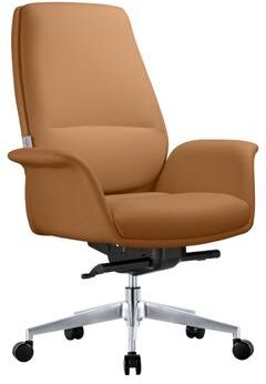 LeisureMod Summit Ergonomic Mid Back Office Chair - PU Leather Executive Desk Chair - Aluminum Frame Swivel Reclining Computer Seat