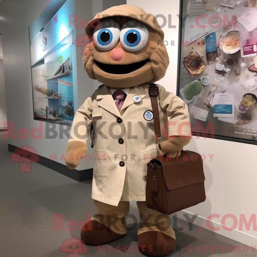 Maskottchen REDBROKOLY eines braungebrannten Arztes mit Bluse und Messengerbag