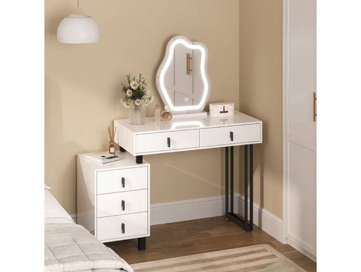 Coiffeuse WOLTU - Miroir LED réglable Nuage - Table de Maquillage Moderne - Noir+Blanc