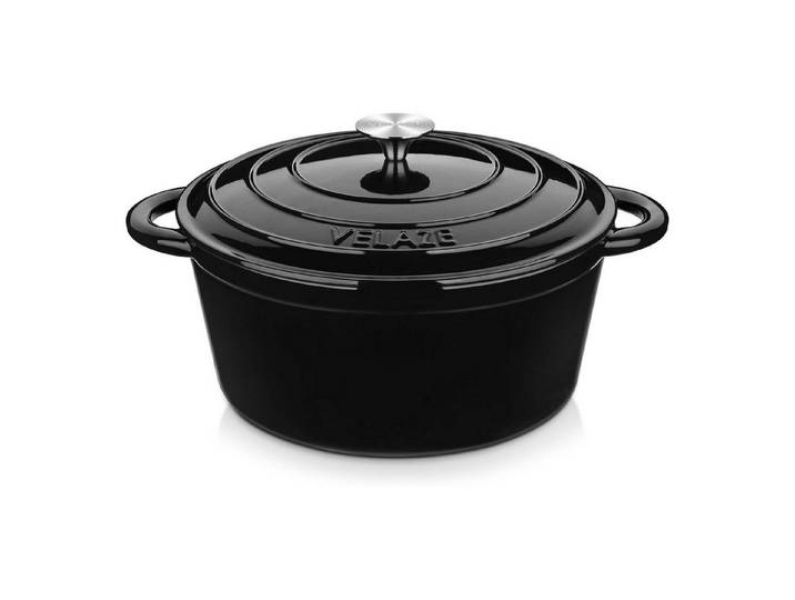 LuxusKollektion Bräter Dutch Oven Gusseisen Emaille Deckel Sauerteigbrot Schwarz 7.5QT-Round