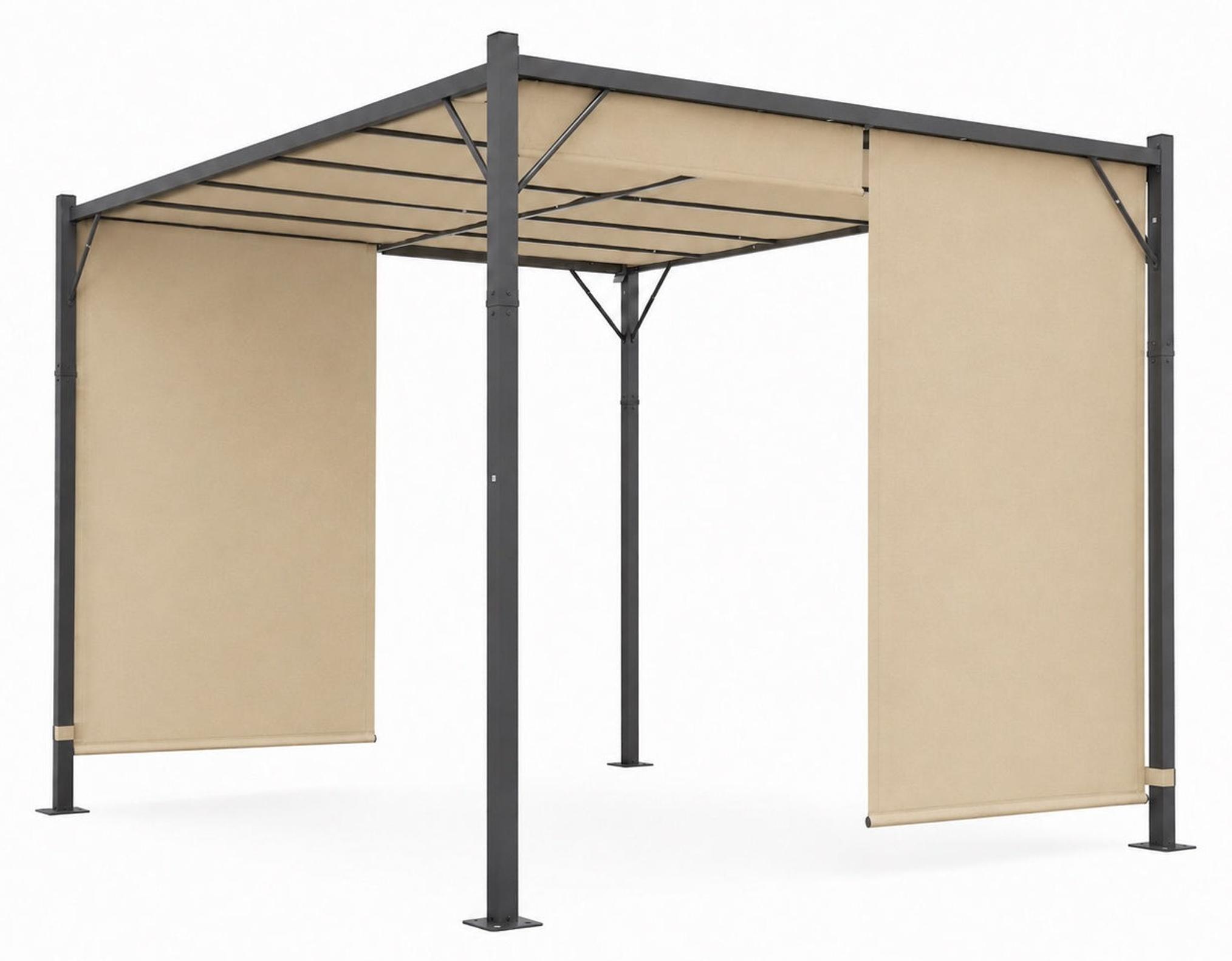 Gartenpergola 3x4M Stahlrahmen mit beigem Sonnendach