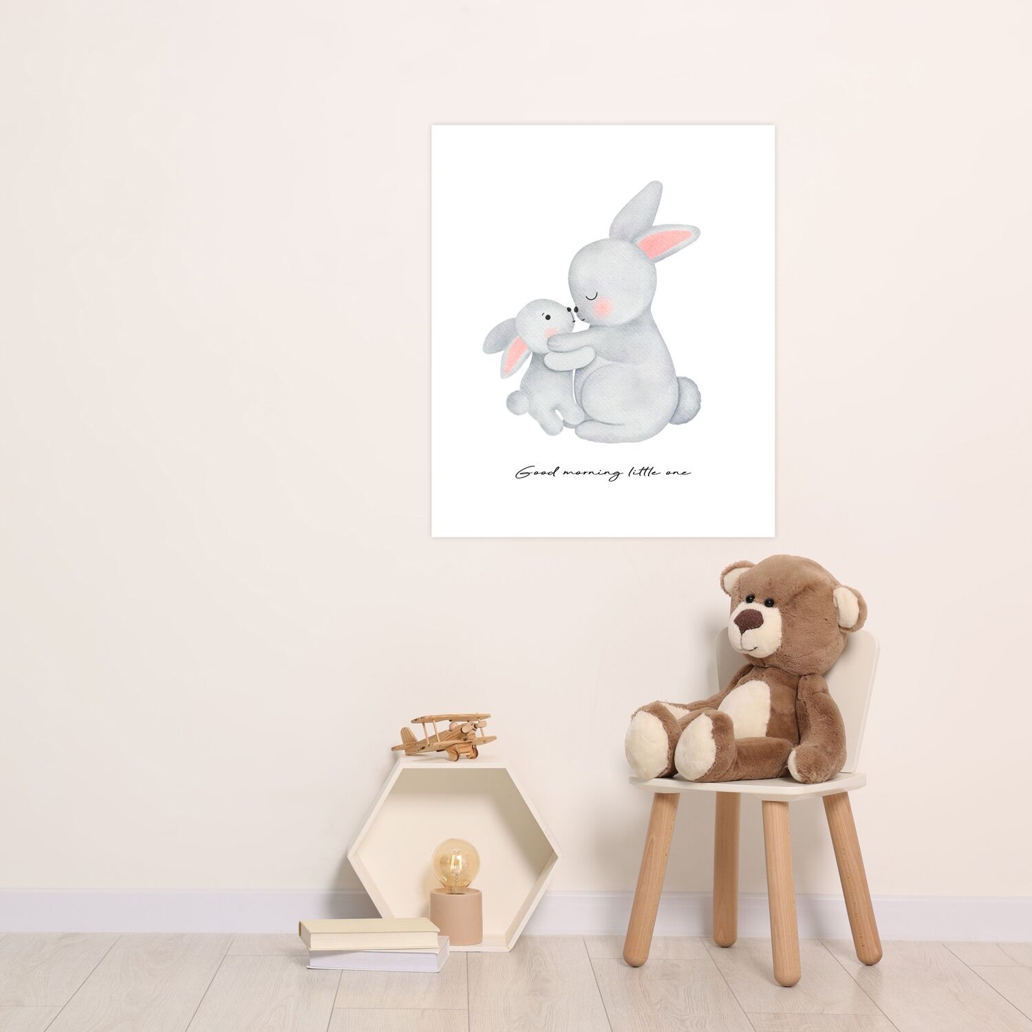 Bild mit Rahmen LÜTTENHÜTT "oder Poster, Grosser Hase und Hasenkind", bunt (farbe bild(er): bunt), B:40cm H:50cm T:0,2cm, Papier, Bilder, Bild mit Rahmen, HD Premium Druck farbe bild(er): bunt B/H/T: 40cm x 50cm x 0,2cm, Fantasy Liebessprüche Schriftzug T