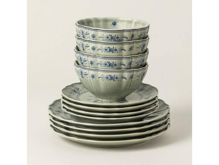 Costa Nova Kombiservice Vila, Blau, Olivgrün, Keramik, 12-teilig, 770 ml, Handmade in Europe, Essen & Trinken, Geschirr, Geschirr-Sets, Kombiservice