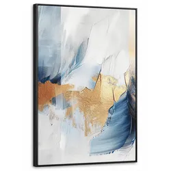 LEINWAND Bilder mit Rahmen - Gold - Blau - Aquarell - Kunst - Modern - 60x90