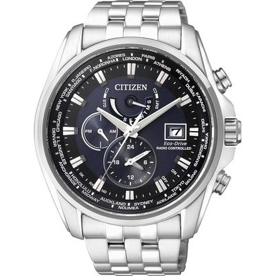 Funk-Multifunktionsuhr CITIZEN, schwarz (silberfarben, dunkelblau), Armbanduhren, Herren, Armbanduhr, Herrenuhr, Solar, bis 20 bar wasserdicht, Edelstahlarmband
