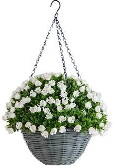 Nearly Natural 22-in UV Resistant Mini Rose and Aptenia Hanging Basket