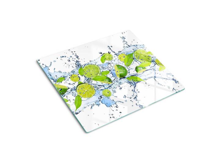 Tulup Glasplatte 60x52 cm Limetten und Wasser, Grün, Glas, 60x0.4x52 cm, Küchen, Küchenelektrogeräte, Herde, Herdabdeckplatten