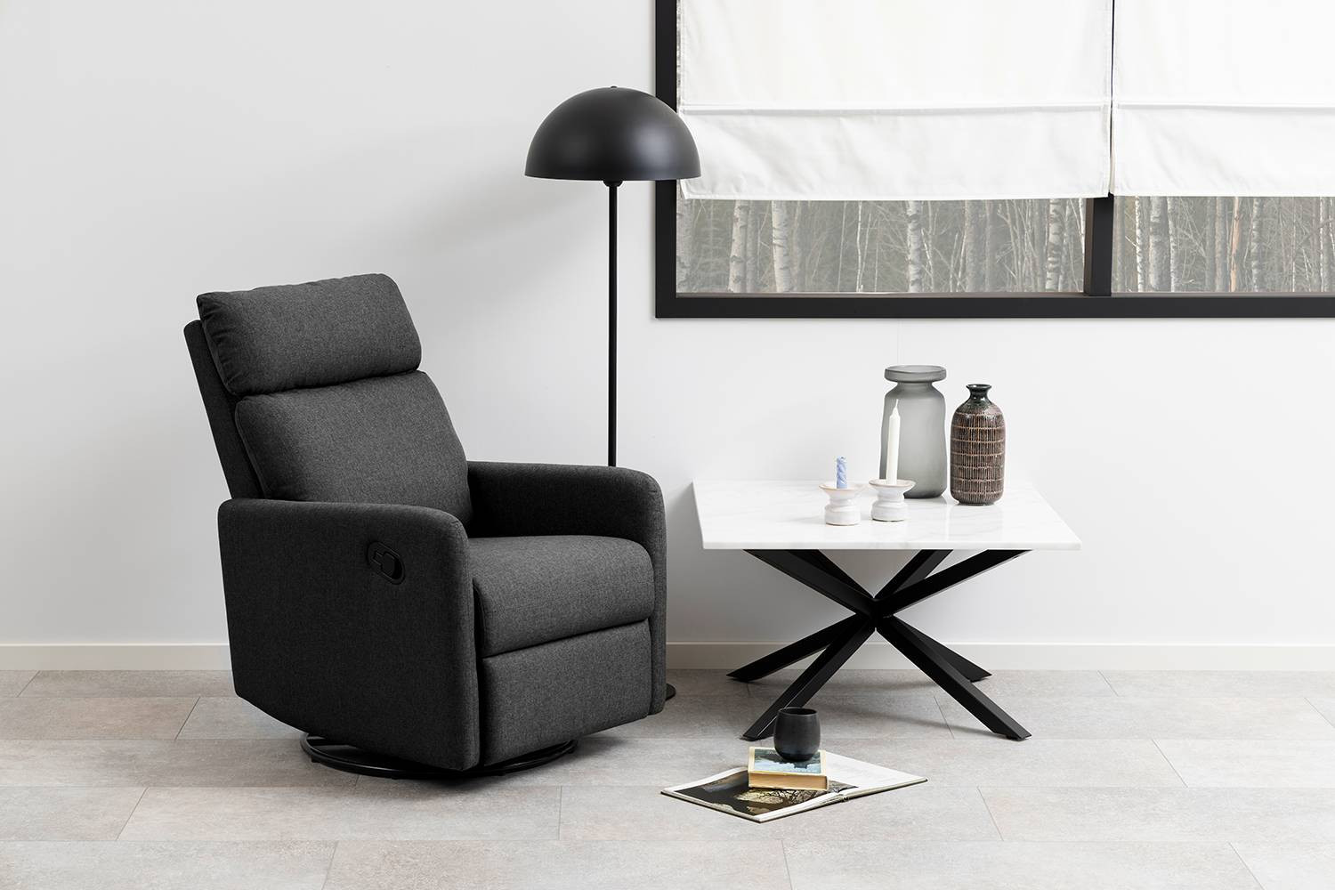 home24 Relaxfauteuil grijs geweven stof B: 94 cm, D: 99 cm, H: 67 cm