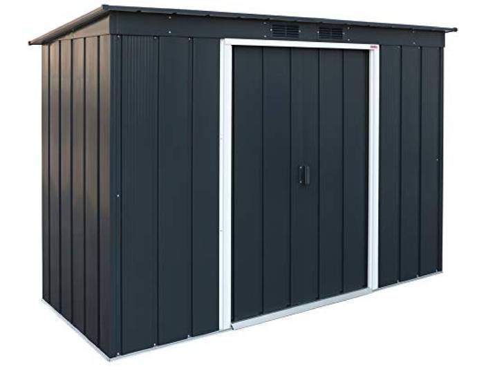 Duramax ECO 8 x 4 (2.85 m²) Metallgerätehaus mit Steildach, Gartenhaus aus feuerverzinktem Metall - Geräteschuppen, robuste und verstärkte Dachkonstruktion, wetterfester Metallschuppen, Anthrazit