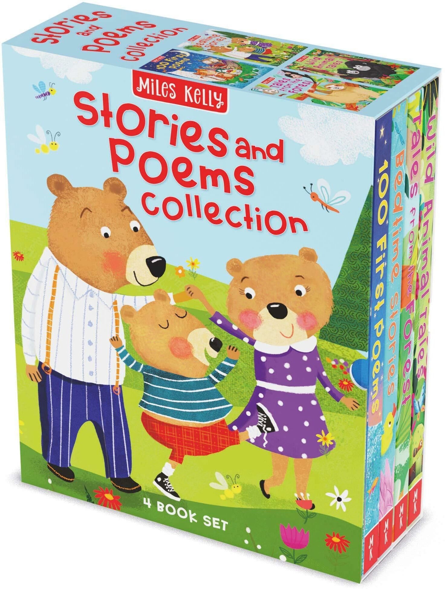 Miles Kelly Publishing Ltd Children’s Stories & Poems 4 Book Slipcase Collection Set – Wild Animal Tales, Tales from the Forest, Bedtime Stories & 100 Poems for Children   Kids