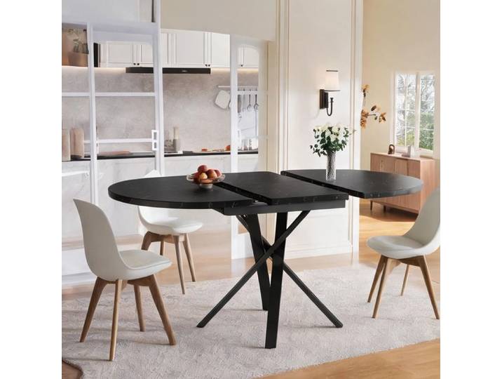 100 in and Metal Frame Dining Tables with 100-140 cm Black Table ronde extensible MDF effet marbre