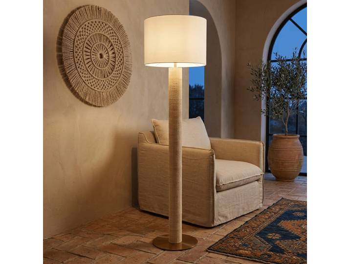 Lampadaire en raphia et acier beige 42x42x152 cm