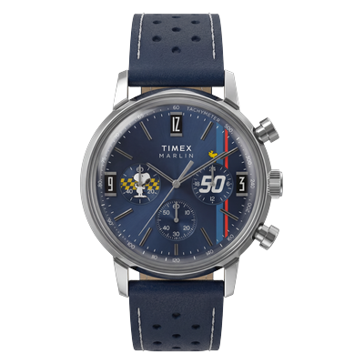 Chronograph TIMEX "Peanuts Marlin Racing", blau, Armbanduhren, Herren, Chronograph, Quarzuhr, Armbanduhr, Herrenuhr, Lederarmband, analog