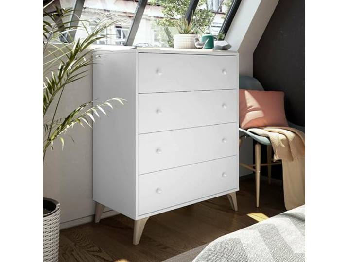 Dmora - Denver Kommode, Kommode mit 4 Schubladen, Kommode für das Schlafzimmer, Moderne Kommode, 78x40h95 cm, Weiß