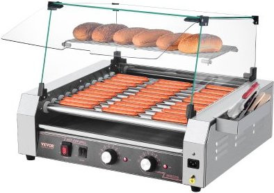 VEVOR Hotdog Grill Machine met 11 rollen, 2200 W, roestvrij staal, zilver