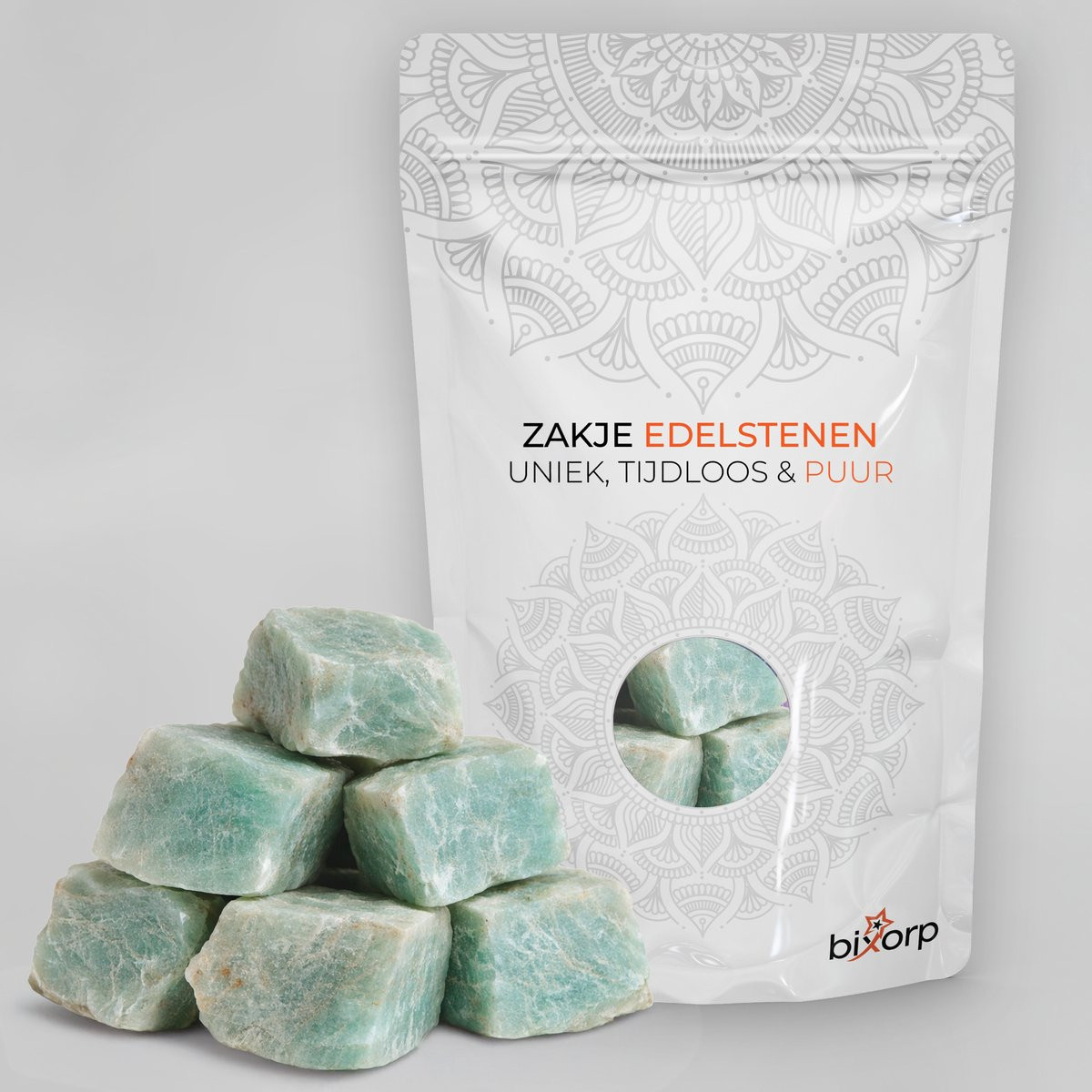 Bixorp Zak met Ruwe Amazoniet - 200g - 100% Natuurlijke Amazoniet Trommelsteen