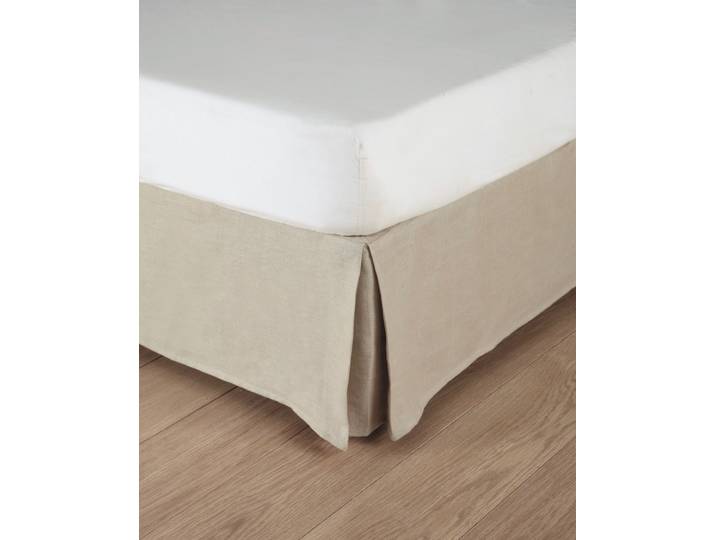 Bettrahmenbezug 140 x 190 cm Baumwolle und Konturen aus gewaschenem Leinen, beige