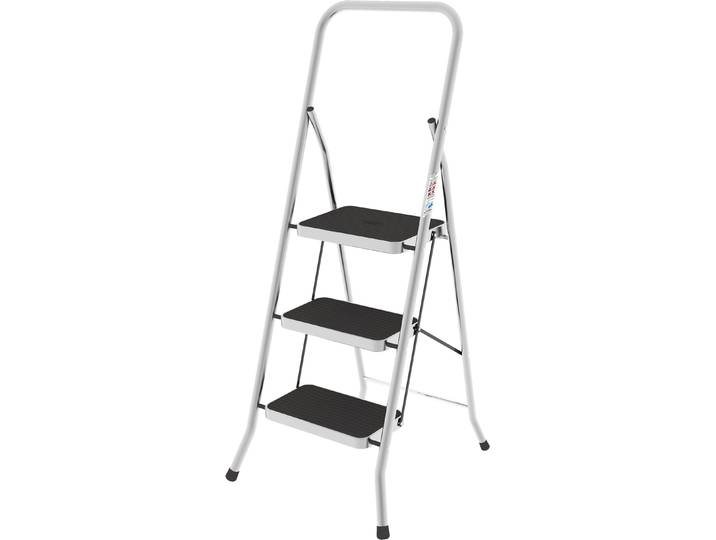 Klapptritt BISCHOF COLOMBO NEW SECURITY 3 , silber (silberfarben), B:61cm H:135cm L:6cm, Aluminium, Leitern, Klapptritt, Sicherheitsleiter SGS zertifiziert, 3-stufig