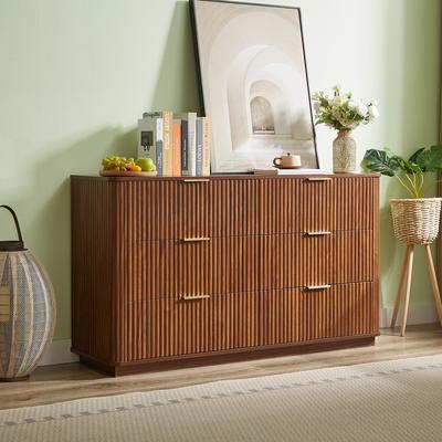 Cusp Barn "55"" Modern Curved Wave Sideboard Cabinet, Wood 6 Drawers Dresser Organizer for Living Room"