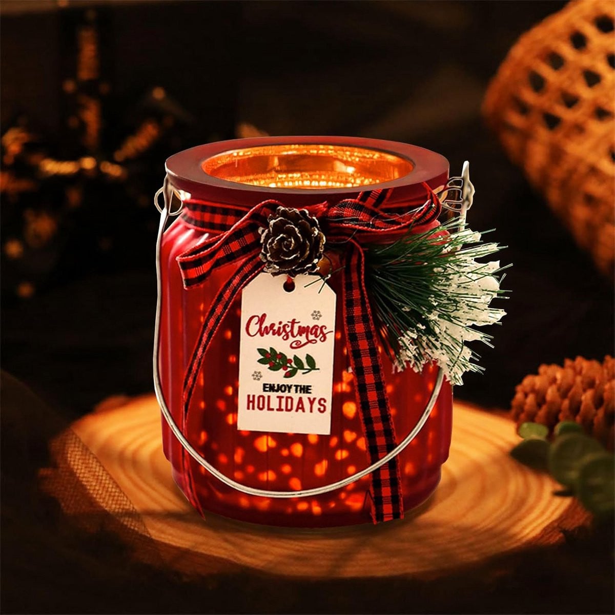 Kerst Kandelaar Glazen Houder met Naamkaartje - 9 x 7,5 cm - Meerdere Kleuren