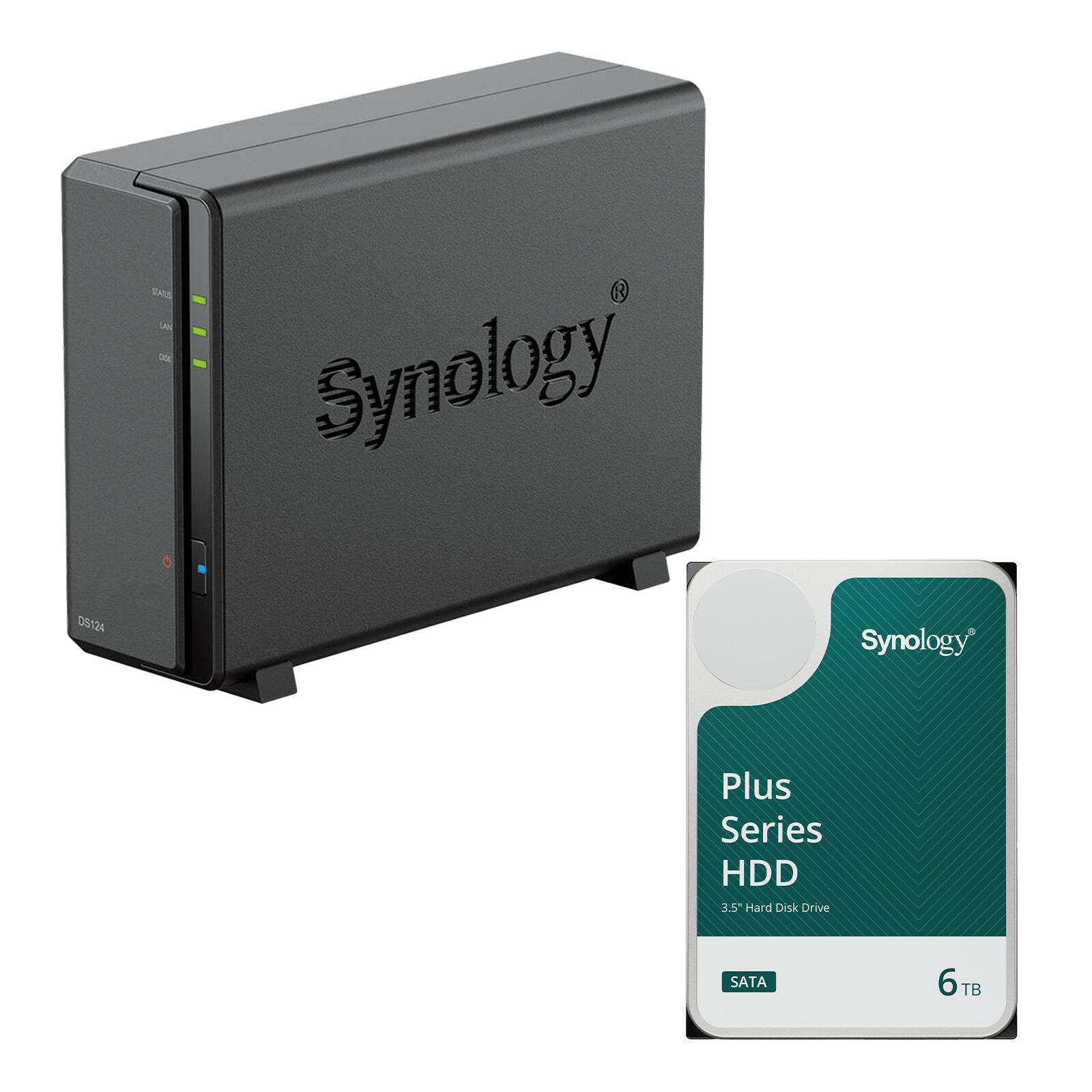 Synology DiskStation DS124 1 Einschub NAS-Server Leergehäuse + 1x Synology Plus 3.5" SATA HDD Festplatte 6TB DS124 & HAT3300-6T
