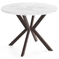 VALEO Esstisch – Runder Esstisch, Ausziehbar – Braune Metallbeine – Moderner Stil – Weißer Marmor 100-140/100/76 cm