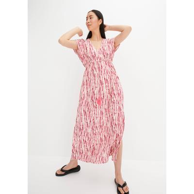 Maxikleid BONPRIX, Damen, Gr. 40, N-Gr, Kurzarm, Web, rosa (violett, natur bedruckt), Web, Obermaterial: 100% Viskose, ausgestellt knöchelfrei, Kleider Maxikleid, mit Batik-Print, ausgestellte Passform, aus Viskose, Kurzarm-Design