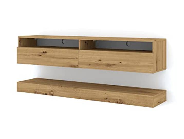 BIM Furniture TV Schrank Duo 160x33x10,6 cm mit Stauraum und offenen Regalen, Hängend Lowboard für Wohnzimmer, Artisan