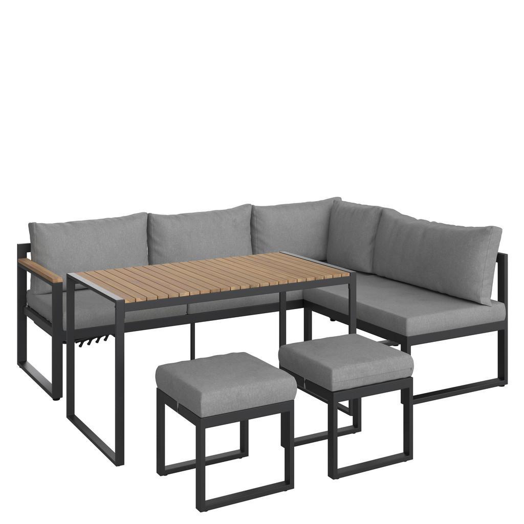 Ambia Garden Gartengarnitur , Anthrazit, Grau, Akaziefarben , Holz, Metall, Textil , Akazie , massiv , Füllung: Komfortschaum,Komfortschaum,Komfortschaum , 213x160 cm , Sitzfläche klappbar , Gartenmöbel, Gartengarnituren, Gartenmöbel-Set