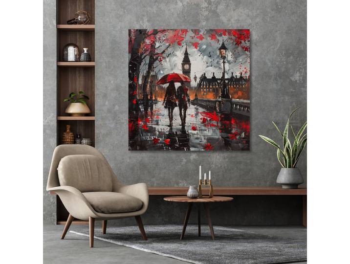 Leinwandbild QUEENCE Ein Herbsttag in London , weiß, neutral, B:60cm H:60cm T:1,5cm, Canvas, Holz, Bilder, Leinwandbild