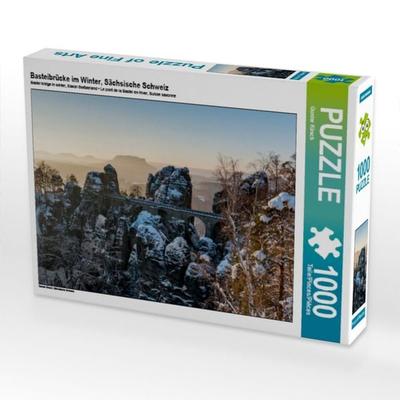 CALVENDO Puzzle Basteibrücke im Winter, Sächsische Schweiz | 1000 Teile Lege-Größe 64x48cm Foto-Puzzle für glückliche Stunden