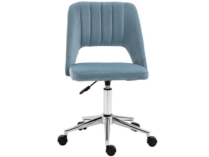 Vinsetto Bürostuhl Drehstuhl Jakobsmuschel-Form verstellbar Samtartiges Polyester Blau, Metall, 60x91x49 cm, Büromöbel, Bürostühle, Drehstühle