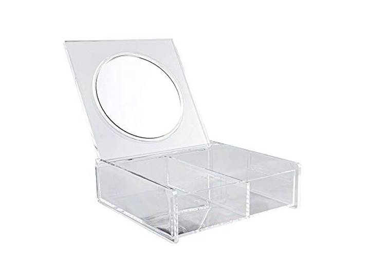 Make up Organizer met 2 grote vakken & Makeup Spiegel - Make-up Spiegel Organizer Transparant - Sieraden Makeup Cosmetica Opbergsysteem - Display Houder voor Lippenstift/Nagellak/Brushes /