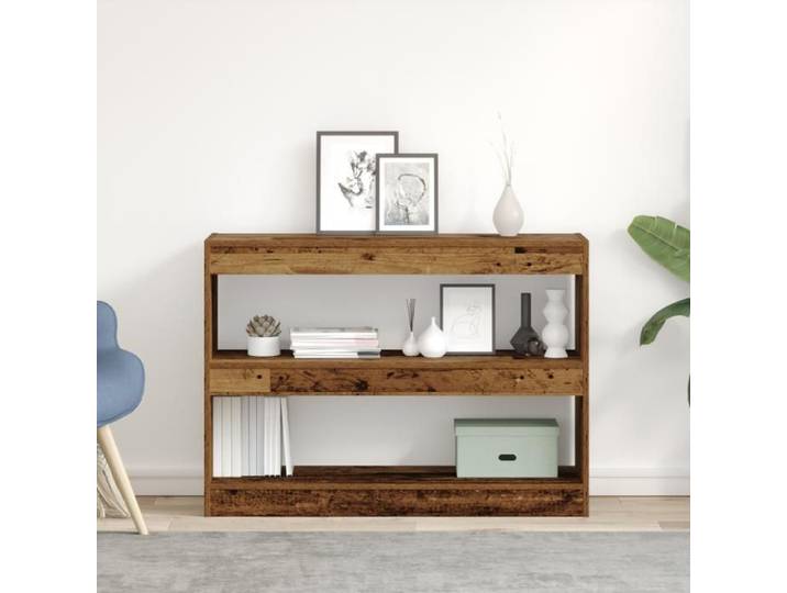 Bibliothèque - Paravent en bois vieilli - 100x30x72 cm - 3 étagères - Finition mate