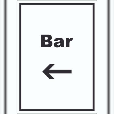 HB-Druck Bar Aufkleber mit Text und Richtungspfeil links Pub Kneipe hochkant A8 (52x74mm)