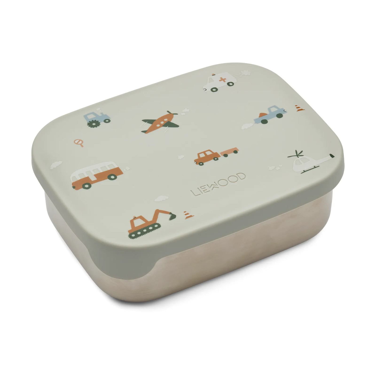 Liewood Arthur lunchtrommel Vehicles dove blue mix 13,5 x 17 cm