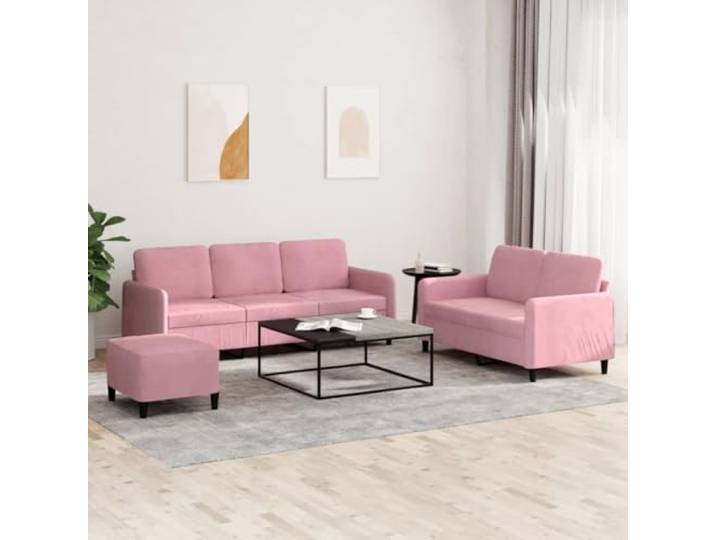 YUTAASU 3-TLG. Sofagarnitur Rosa Samt Weicher Samtbezug, stabiles Sperrholz-Metall-Gestell, dick gepolsterte Sitze, Fußhocker inklusive