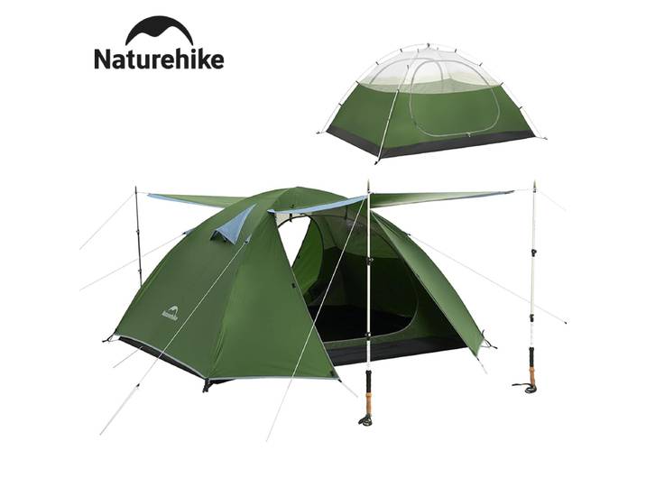 Tente de randonnée Naturehike pour 2-3 personnes, ultralégère, imperméable, avec poteaux en aluminium, spacieuse, portable, pour le camping, la randonnée en plein air, les excursions à vélo