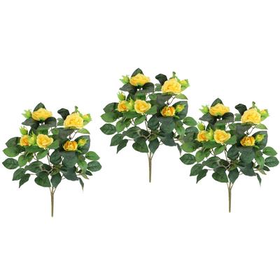 Kunstblume I.GE.A. "Künstlicher Rosenbusch", gelb, B:17cm H:34cm L:17cm, Polyester, Kunstpflanzen, Kunstrose Blume Strauß Bouquet Rosen Rosenbouquet Wildrose